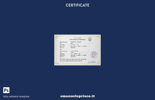 modello PSD di certificato di matrimonio in Ruanda in stile verificato